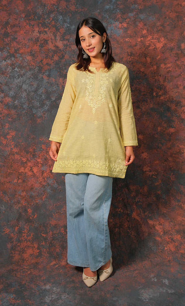 Women's Lakhnavi Handcrafted Cotton Chikankari Top - HONC0331498