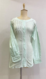 将图像加载到图库查看器中， Women&#39;s Lakhnavi Handcrafted Maheshwari Mul Chanderi Semi - Stitched Chikankari Top - HONC0210666
