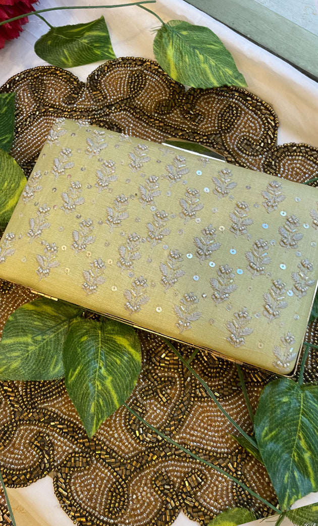 Beige Chikankari Embroidered Clutch - HONC0313591