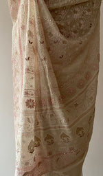 Women's Lakhnavi Handcrafted Pure Silk Georgette Chikankari Saree