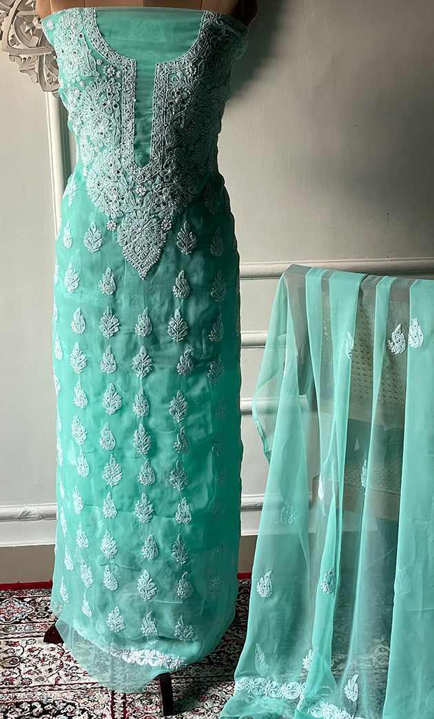 Women's Lucknowi Handcrafted Faux-Georgette Chikankari Suit Material - HONC0263069