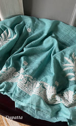 将图像加载到图库查看器中， Women&#39;s Lucknowi Handcrafted Kota Cotton Chikankari Unstitched Kurta And Dupatta Set - HONC0312641
