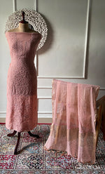 Load image into Gallery viewer, Women's Lakhnavi Handcrafted Mul Chanderi Unstitched Chikankari Full Suit Material - HONC0324500