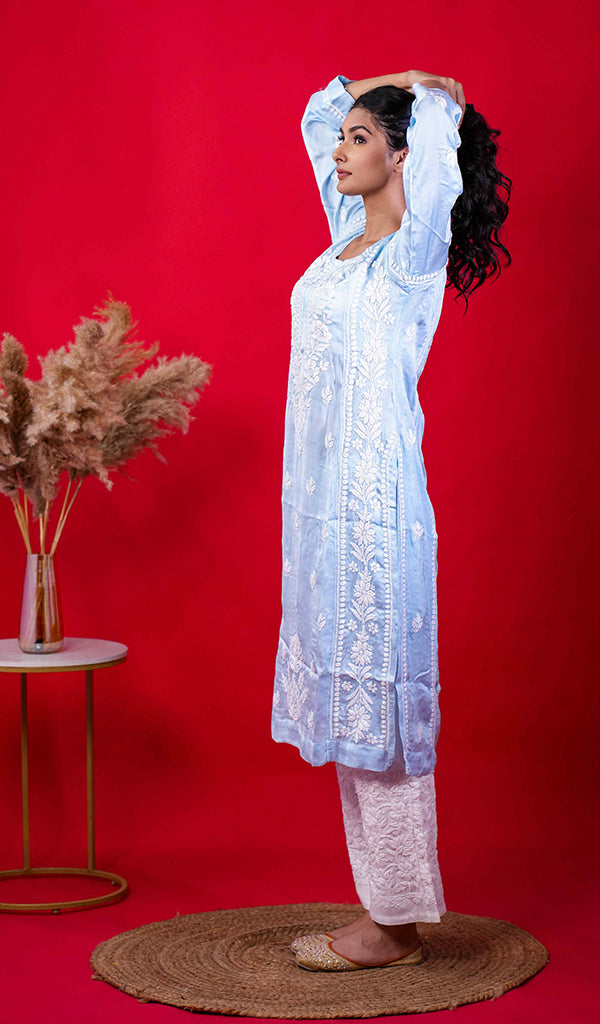 Rehnuma Women's Lucknowi Handcrafted Modal Silk Chikankari Gown - HONC0200262