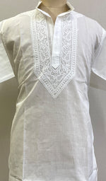 将图像加载到图库查看器中， Men&#39;s Lucknowi Handcrafted Cotton Chikankari Kurta - HONC0201084
