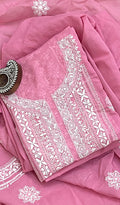 Chavi Women's Lakhnavi Handcrafted Cotton Chikankari Kurta And Dupatta Set- HONC0212208