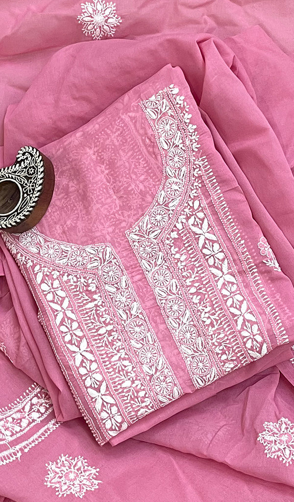 Chavi Women's Lakhnavi Handcrafted Cotton Chikankari Kurta And Dupatta Set- HONC0212208