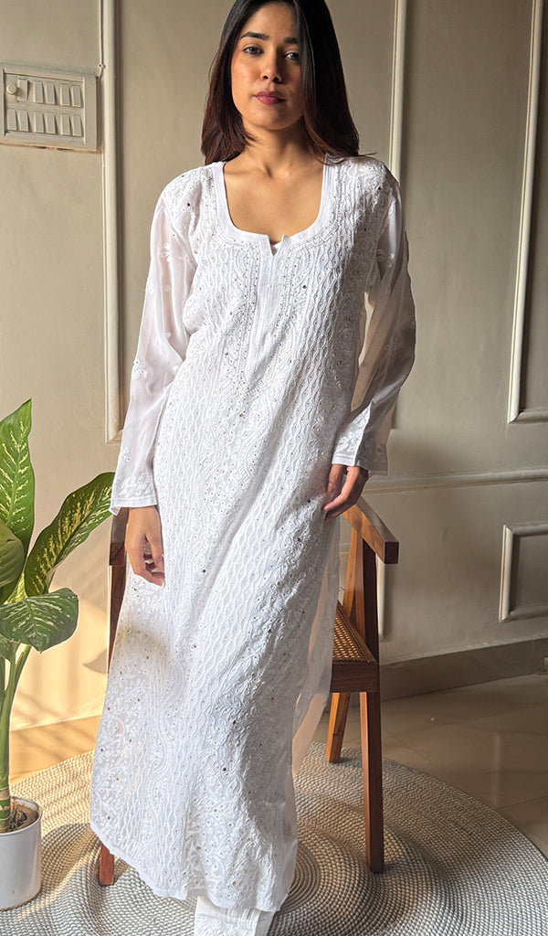 Yusra Women's Lakhnavi Handcrafted Viscose Georgette Chikankari Kurti - HONC0268923