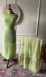 Load image into Gallery viewer, Women's Lakhnavi Handcrafted Mul Chanderi Unstitched Chikankari Full Suit Material - HONC0324498
