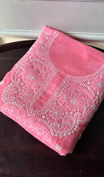 将图像加载到图库查看器中， Women's Lakhnavi Handcrafted Cotton Chikankari Unstitched Kurti Fabric - HONC0367470