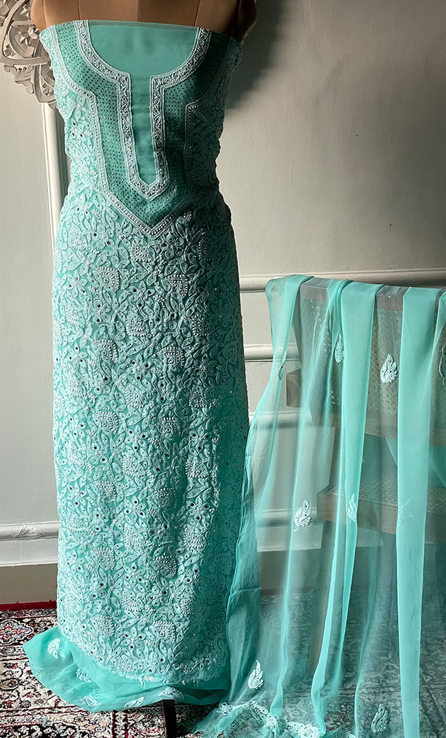 Women's Lucknowi Handcrafted Faux-Georgette Chikankari Suit Material - HONC0263368