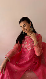 将图像加载到图库查看器中， Women's Lucknowi Handcrafted Pure Organza Silk Stitched Chikankari Kurta, Dupatta With Pant Set- HONC0362245