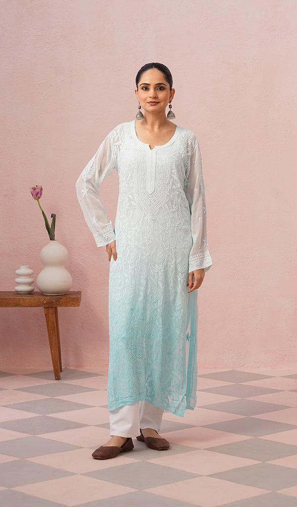 Women's Lakhnavi Handcrafted Viscose Georgette Chikankari Kurti - HONC05594464
