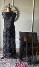 Load image into Gallery viewer, Women's Lakhnavi Handcrafted Pure Organza Chikankari Unstitched Kurta And Dupatta Set- HONC0329215