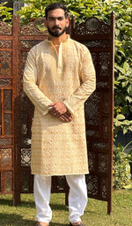 Load image into Gallery viewer, Men&#39;s Lucknowi Handcrafted Cotton Chikankari Kurta - HONC0201002
