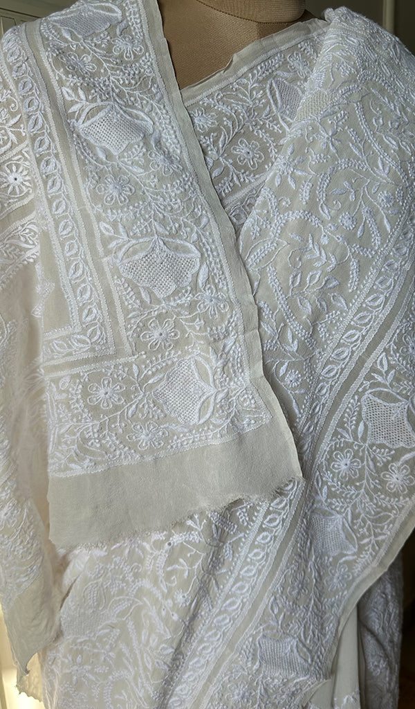 Women's Lakhnavi Handcrafted Pure Silk Georgette Chikankari - HONC0270533