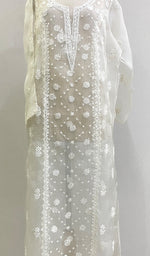 将图像加载到图库查看器中， Lucknowi Handcrafted Pure Organza Silk Chikankari Semi-Stitched Kurti Fabric - HONC0215646
