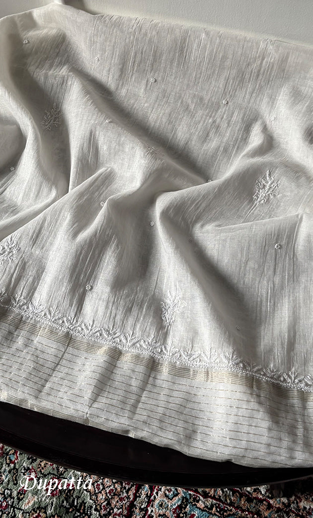 Women's Lakhnavi Handcrafted Unstitched Mul Chanderi Kurta And Dupatta Set - HONC0327485