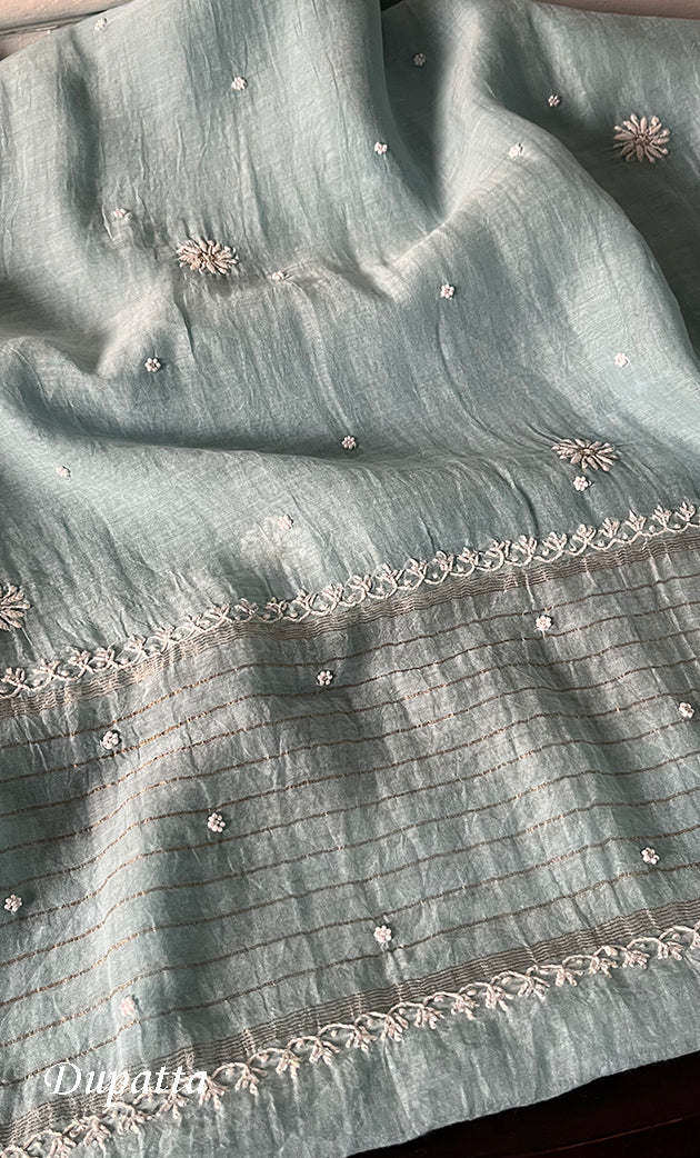Women's Lakhnavi Handcrafted Mul Chanderi Semi - Stitched Kurta And Dupatta Set - HONC0330158
