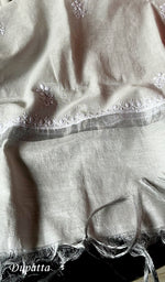 Load image into Gallery viewer, Women&#39;s Lucknowi Handcrafted Tissue Chanderi Chikankari Kurta And Dupatta Set - HONC0223407
