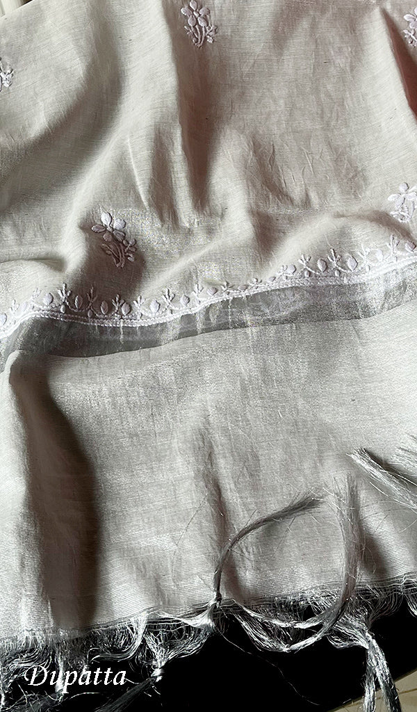 Women's Lucknowi Handcrafted Tissue Chanderi Chikankari Kurta And Dupatta Set - HONC0223407