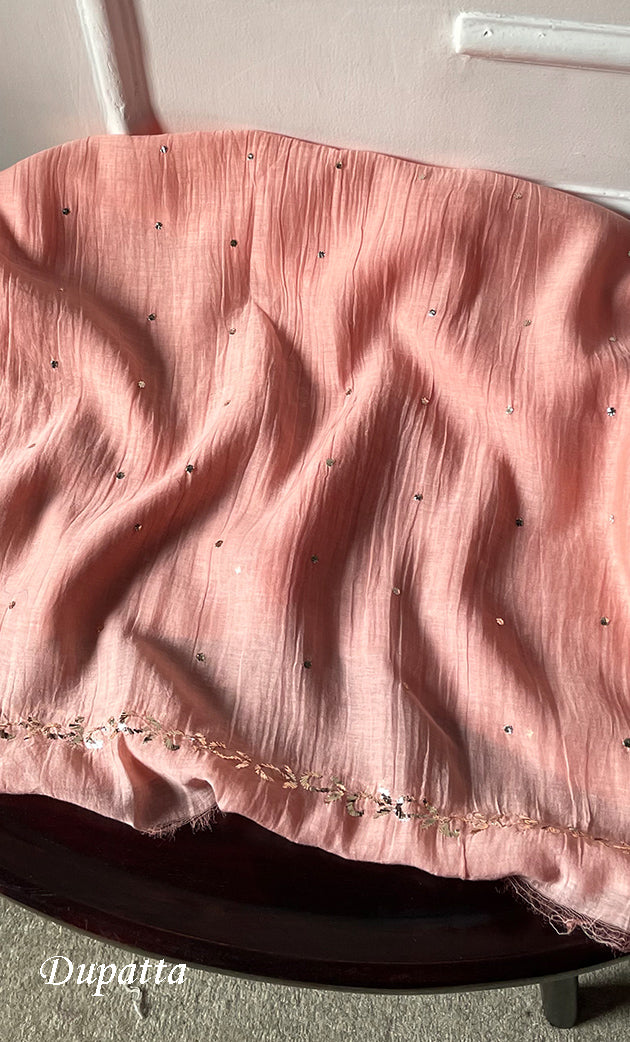 Women's Lakhnavi Handcrafted Unstitched Mul Chanderi Kurta And Dupatta Set - HONC0323632