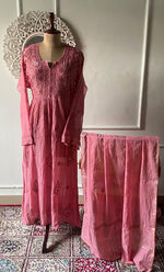 Load image into Gallery viewer, Women's Lakhnavi Handcrafted Mul Chanderi Semi - Stitched Kurta And Dupatta Set - HONC0297757