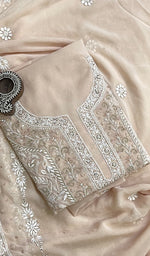 将图像加载到图库查看器中， Women&#39;s Lakhnavi Handcrafted Pure Silk Georgette Chikankari Kurta And Dupatta Set - HONC0166895
