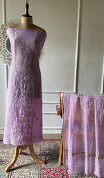 Load image into Gallery viewer, Women's Lakhnavi Handcrafted Chanderi Silk Unstitched Chikankari Full Suit - HONC0369255