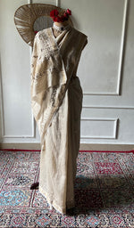 Load image into Gallery viewer, Women's Lakhnavi Handcrafted Munga Silk Chikankari Saree - HONC0353052