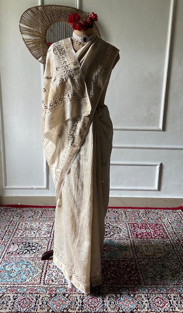 Women's Lakhnavi Handcrafted Munga Silk Chikankari Saree - HONC0353052