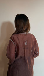 Brown Pure Mul Chanderi Chikankari Stitched Short Kurti
