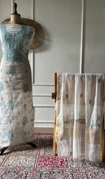 Load image into Gallery viewer, Women's Lakhnavi Handcrafted Chanderi Silk Unstitched Kurta And Dupatta Set - HONC0366820