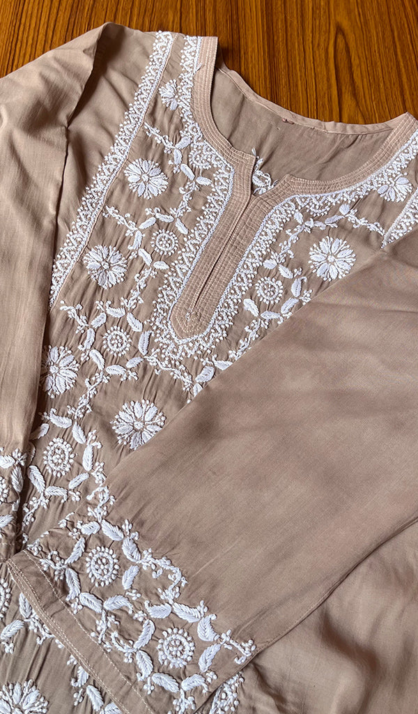 Women's Lucknowi Handcrafted  Modal Cotton Chikankari Kurti - HONC0301033