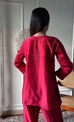 Load image into Gallery viewer, Imara Women's Lakhnavi Handcrafted Chanderi Silk Chikankari Top And Pant Set - HONC0340435
