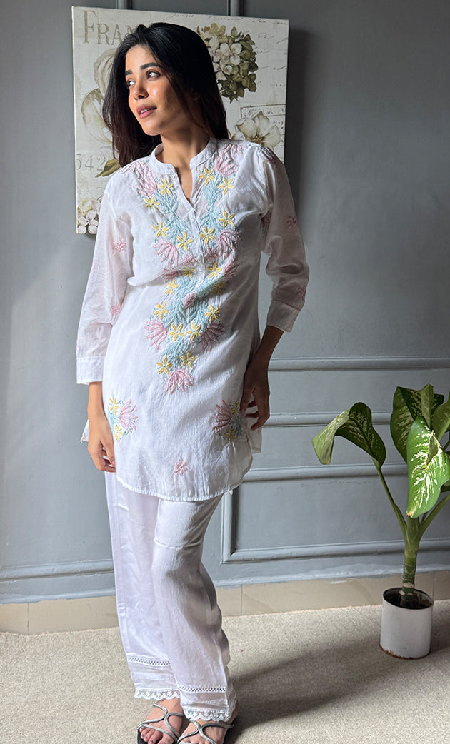 Women's Lakhnavi Handcrafted Mul Chanderi  Chikankari Top - HONC0305258