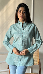 将图像加载到图库查看器中， Women&#39;s Lucknowi Handcrafted Slub Cotton Chikankari Top - HONC0299122
