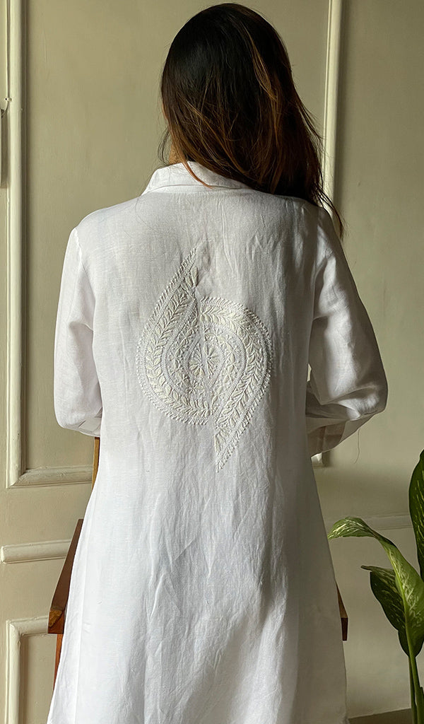 Women's Lakhnavi Handcrafted  Linen Cotton Chikankari Kurti -  HONC0301627