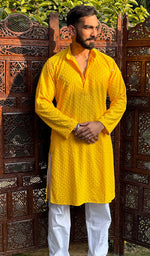 Load image into Gallery viewer, Men&#39;s Faux-Georgette Hakoba Kurta - HONC0266681
