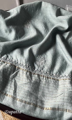 Load image into Gallery viewer, Women&#39;s Lakhnavi Handcrafted Munga Silk Unstitched Chikankari Kurta And Dupatta Set- HONC0199320
