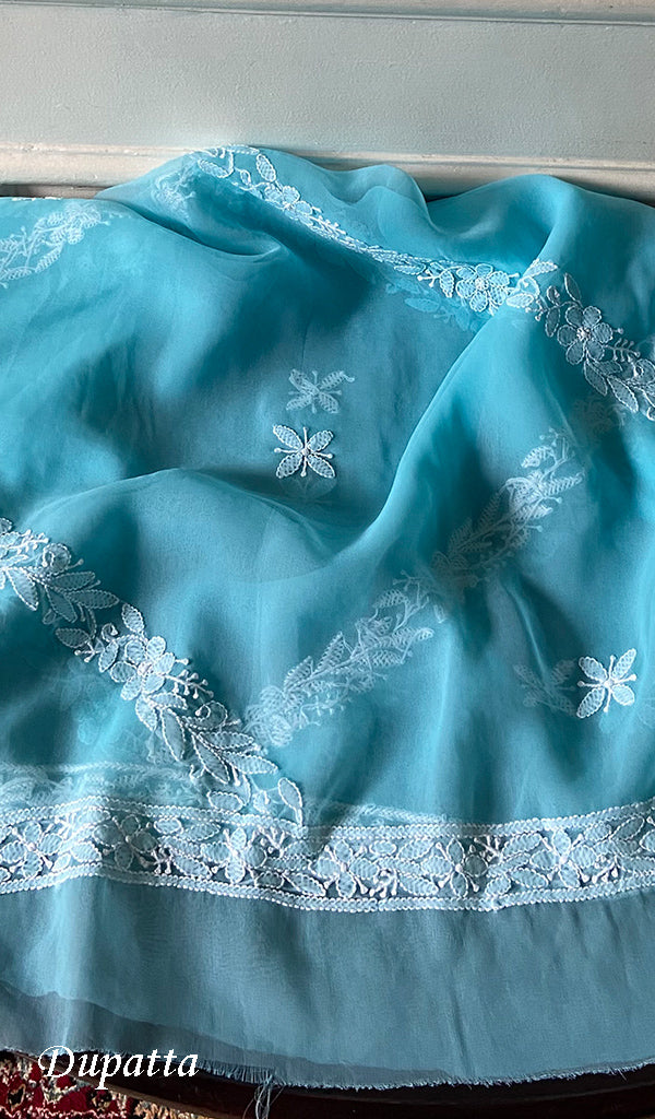 Women's Lucknowi Handcrafted Faux-Georgette Unstitched Chikankari Suit Material - HONC0348763