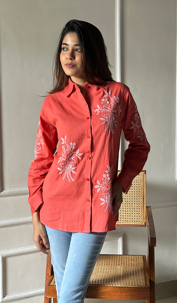 Women's Lucknowi Handcrafted Slub Cotton Chikankari Top - HONC0299146