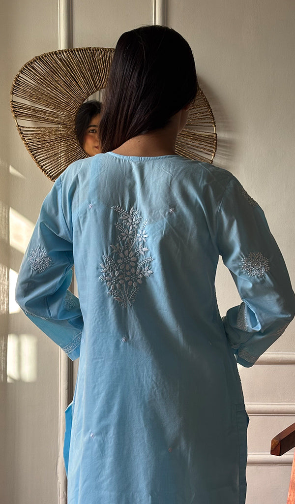 Tayeba Women's Lucknowi Handcrafted Mul Cotton Chikankari Kurti - HONC0133738