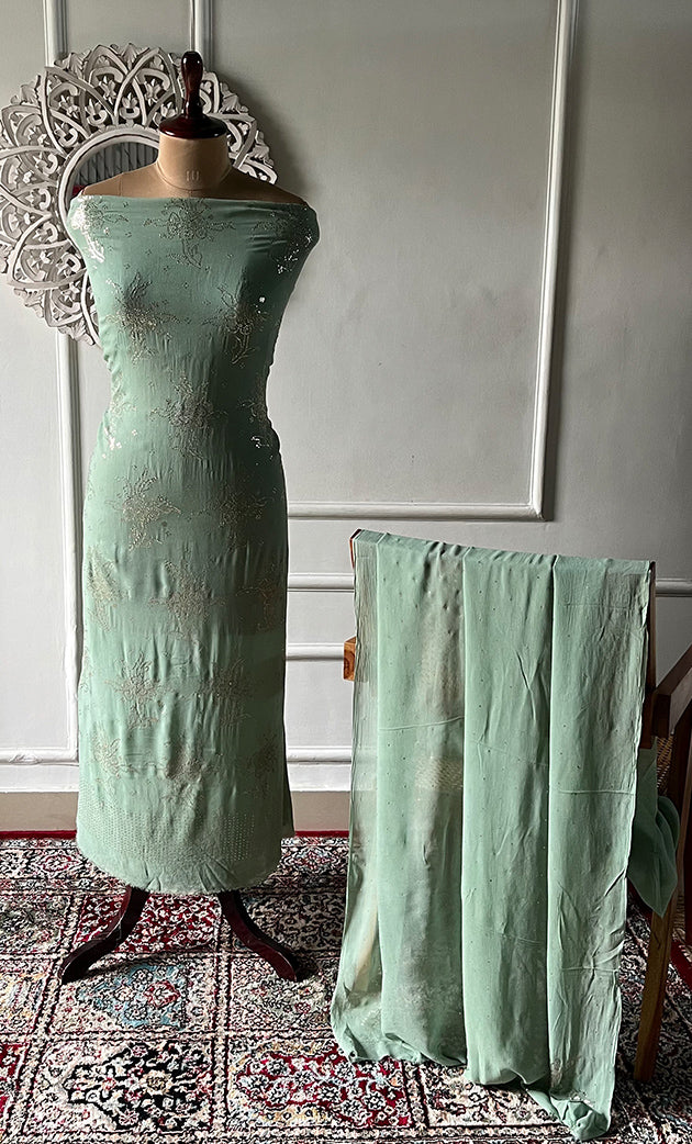 Women's Lucknowi Handcrafted Viscose Georgette Unstitched Chikankari Suit Material - HONC0336848