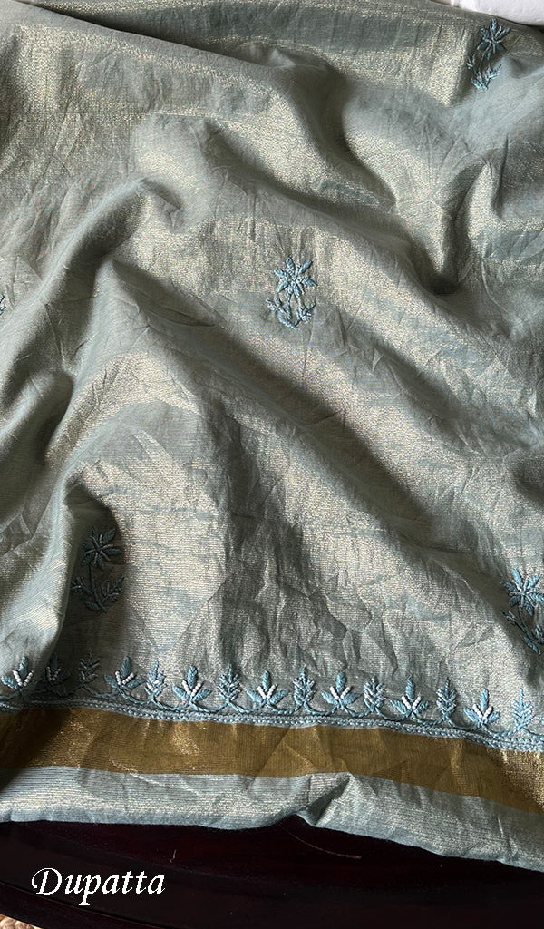 Women's Lakhnavi Handcrafted Tissue Chanderi Chikankari Suit Material - HONC0275992