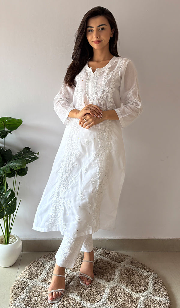 Women's Lakhnavi Handcrafted Cotton Chikankari Kurti - HONC0363226