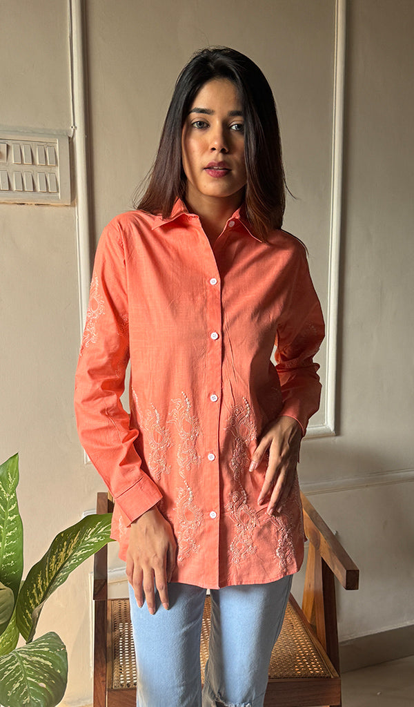 Women's Lakhnavi Handcrafted Cotton Chikankari Top - HONC030384
