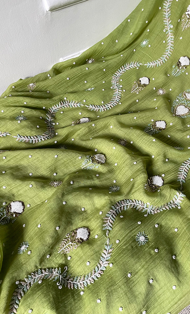Rabia Women's Lucknowi Handcrafted Mul chanderi Chikankari Kaftan - HONC0311996