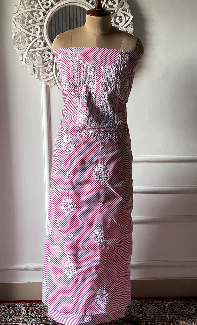 Women's Lakhnavi Handcrafted Cotton Chikankari Unstitched Kurti Fabric - HONC0326374