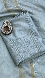Load image into Gallery viewer, Women&#39;s Lakhnavi Handcrafted Chanderi Silk Chikankari Full Suit Material - HONC0170803